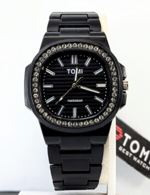 TOMI FaceGear Diamond Edition – Black Luxury Analog Watch